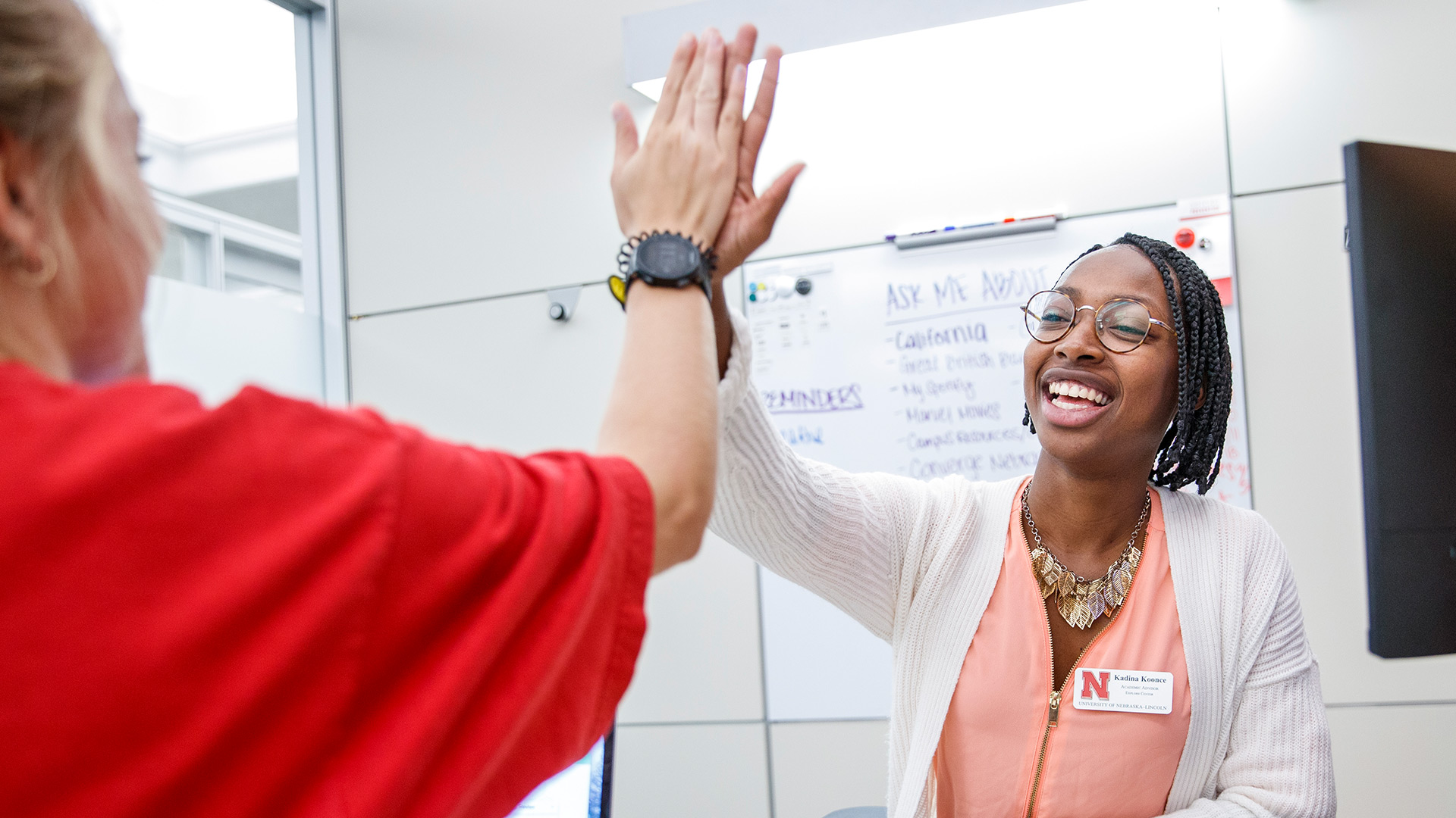 Academic advisor helps a student